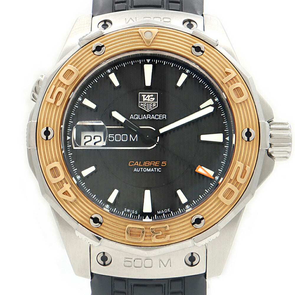 TAG Heuer タグホイヤー アクアレーサー キャリバー5 WAJ2150 500m防水 デイト 黒 ブラック K18PG ピンクゴールド SS ステンレス コンビ 純正ベルト 純正尾錠 メンズ 自動巻き【6ヶ月保証】【腕時計】【中古】