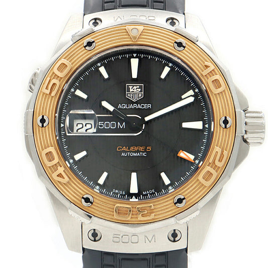 TAG Heuer Tag Heuer Aquaracer Caliber 5 WAJ2150 500m Water Resistant Date Black K18PG Pink Gold SS Stainless Steel Combination Genuine Belt Genuine Buckle Men's Automatic Winding [6 Month Warranty] [Watch] [Used]