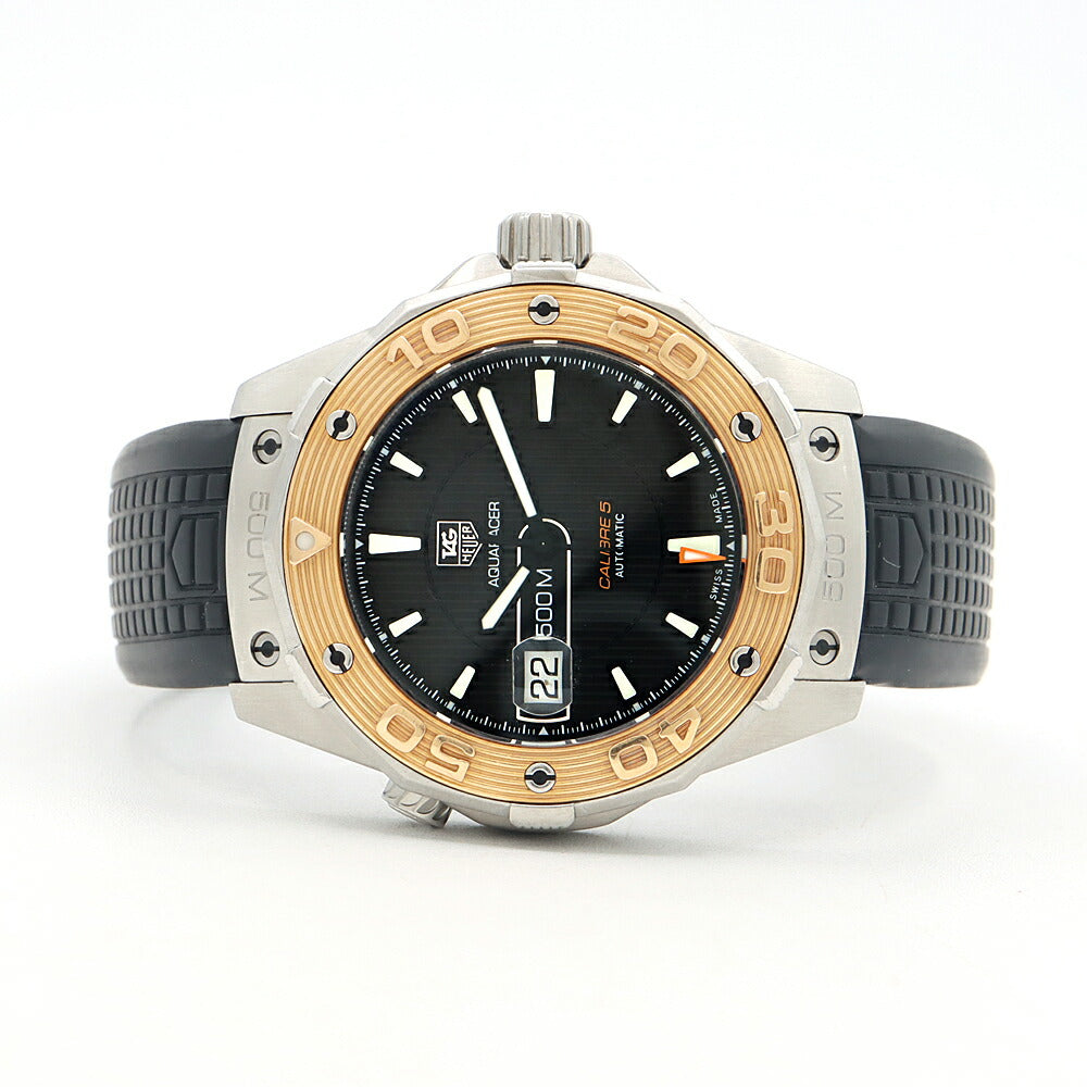 TAG Heuer タグホイヤー アクアレーサー キャリバー5 WAJ2150 500m防水 デイト 黒 ブラック K18PG ピンクゴールド SS ステンレス コンビ 純正ベルト 純正尾錠 メンズ 自動巻き【6ヶ月保証】【腕時計】【中古】