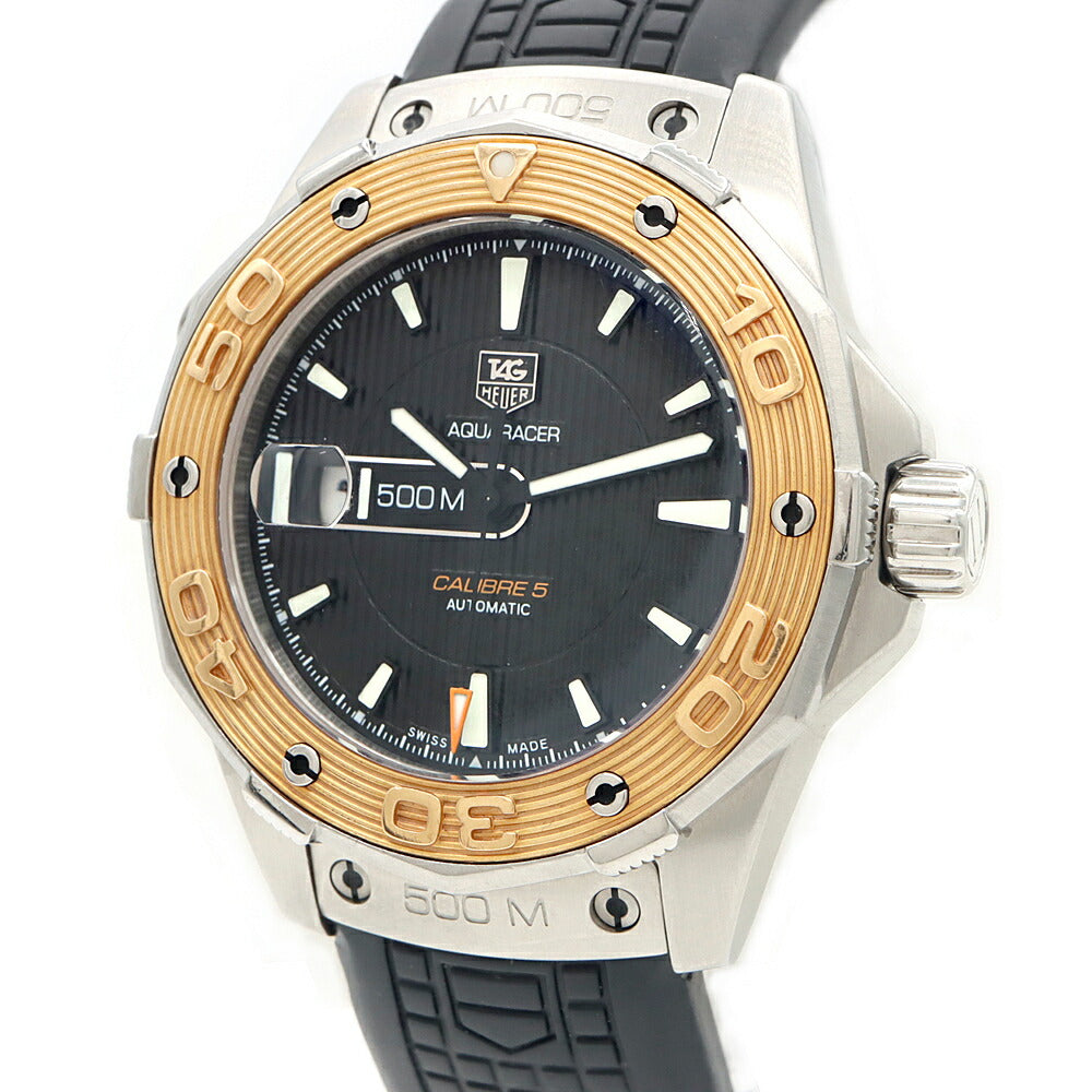 TAG Heuer タグホイヤー アクアレーサー キャリバー5 WAJ2150 500m防水 デイト 黒 ブラック K18PG ピンクゴールド SS ステンレス コンビ 純正ベルト 純正尾錠 メンズ 自動巻き【6ヶ月保証】【腕時計】【中古】