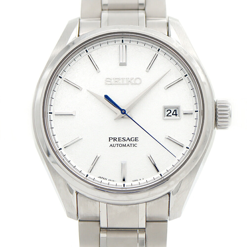 SEIKO セイコー プレザージュ プレステージライン 6R15-04A0 SARX055 デイト 100m防水 裏スケ 和紙模様 シルバー Ti チタン メンズ 自動巻き プレサージュ【6ヶ月保証】【腕時計】【中古】
