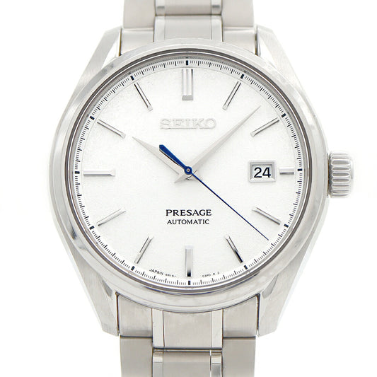 SEIKO Presage Prestige Line 6R15-04A0 SARX055 Date 100m Water Resistant Back Sketch Japanese Paper Pattern Silver Ti Titanium Men's Automatic Winding Presage [6 Month Warranty] [Watch] [Used]