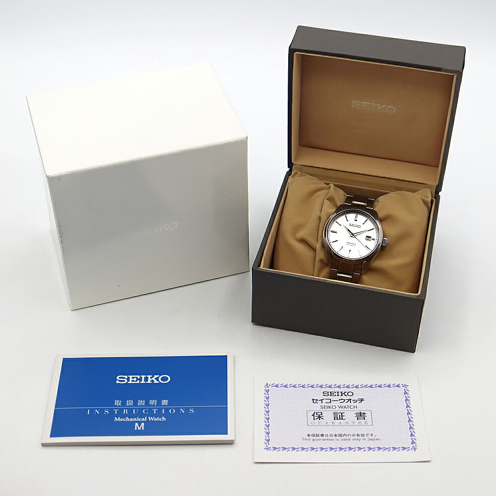 SEIKO セイコー プレザージュ プレステージライン 6R15-04A0 SARX055 デイト 100m防水 裏スケ 和紙模様 シルバー Ti チタン メンズ 自動巻き プレサージュ【6ヶ月保証】【腕時計】【中古】