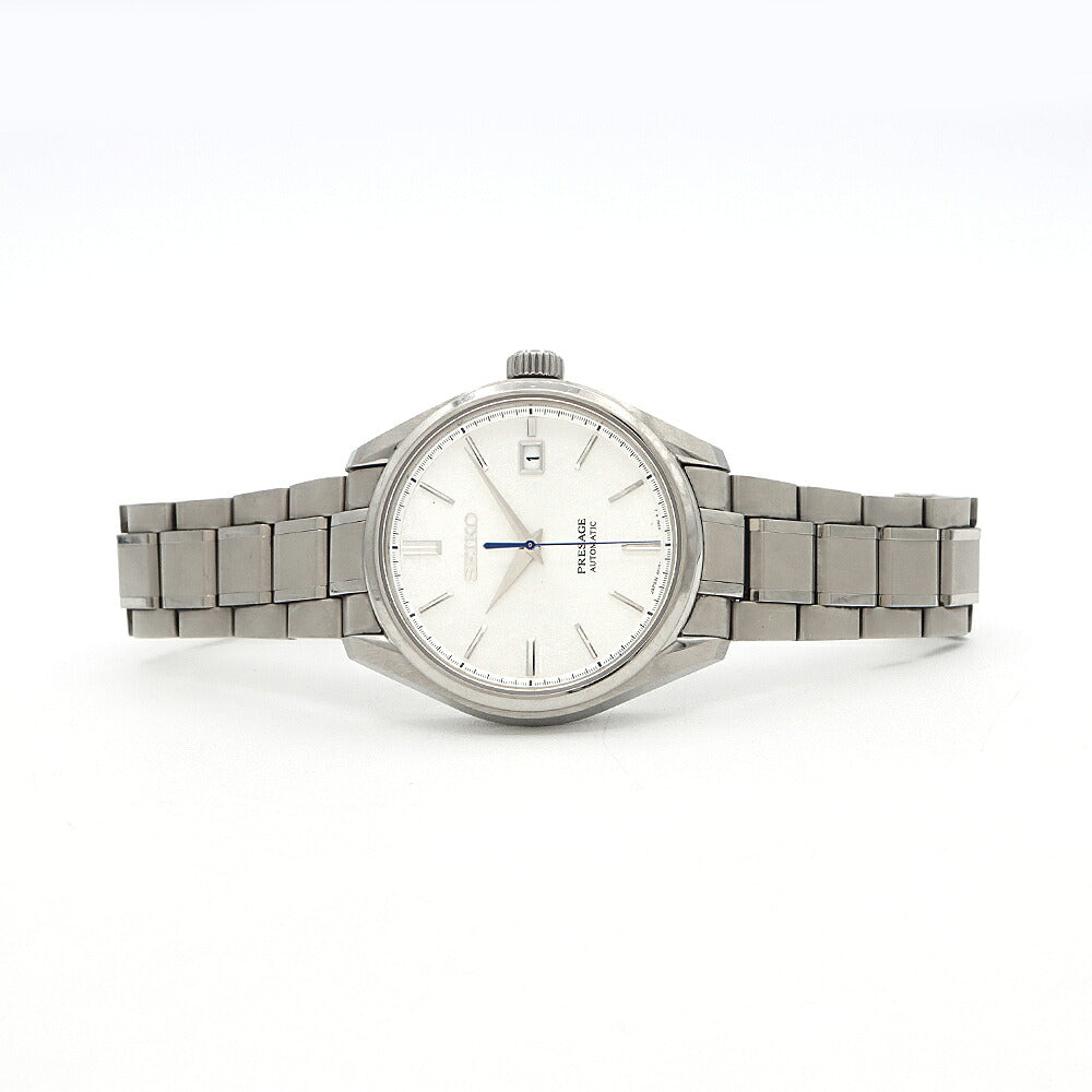 SEIKO セイコー プレザージュ プレステージライン 6R15-04A0 SARX055 デイト 100m防水 裏スケ 和紙模様 シルバー Ti チタン メンズ 自動巻き プレサージュ【6ヶ月保証】【腕時計】【中古】