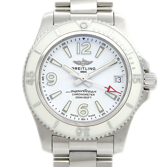 Internally inspected BREITLING Super Ocean 36 A17316 Date 200m Water Resistant White SS Stainless Steel Men Women Boys Automatic Winding [6 Month Warranty] [Watch] [Used]