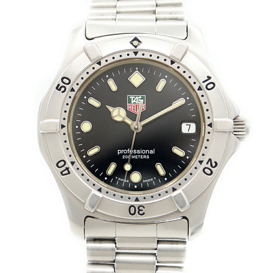 電池交換済 TAG Heuer タグホイヤー プロフェッショナル WE1110 デイト 200ｍ防水 黒 ブラック SS ステンレス メンズ クォーツ【6ヶ月保証】【腕時計】【中古】