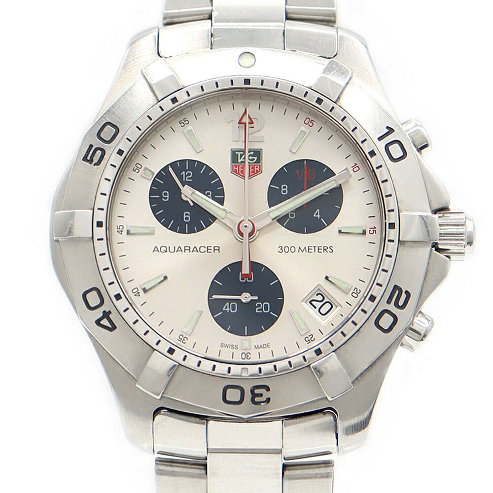 Battery replaced TAG Heuer Aquaracer Chronograph CAF1111 Date 300m Water Resistant Silver SS Stainless Steel Men's Quartz [6 Month Warranty] [Watch] [Used]