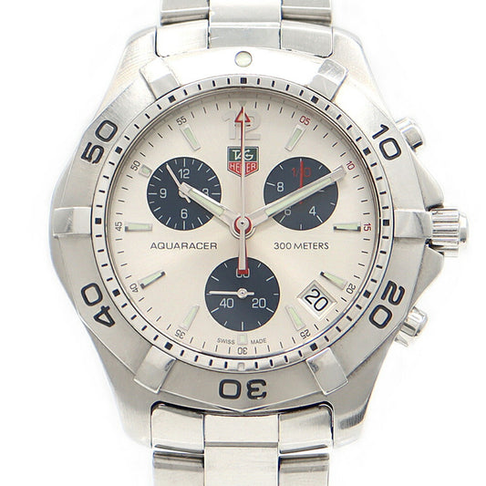 Battery replaced TAG Heuer Aquaracer Chronograph CAF1111 Date 300m Water Resistant Silver SS Stainless Steel Men's Quartz [6 Month Warranty] [Watch] [Used]