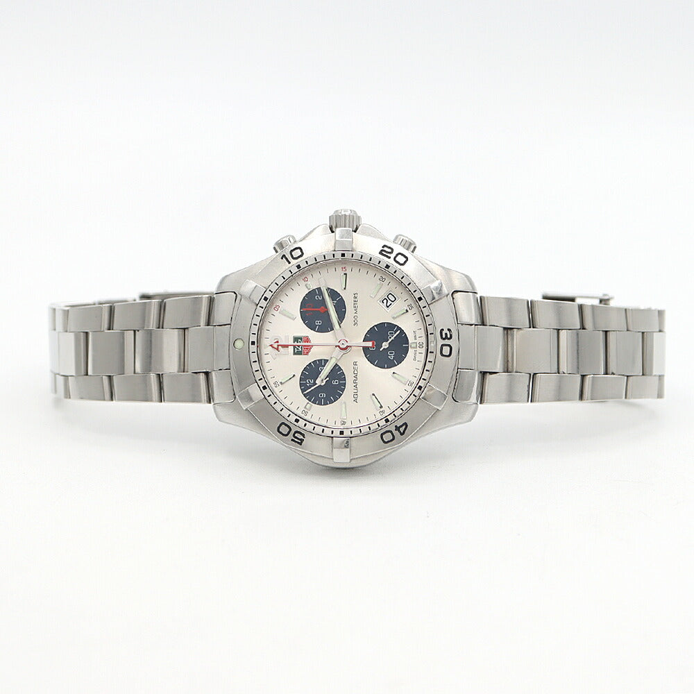 Battery replaced TAG Heuer Aquaracer Chronograph CAF1111 Date 300m Water Resistant Silver SS Stainless Steel Men's Quartz [6 Month Warranty] [Watch] [Used]