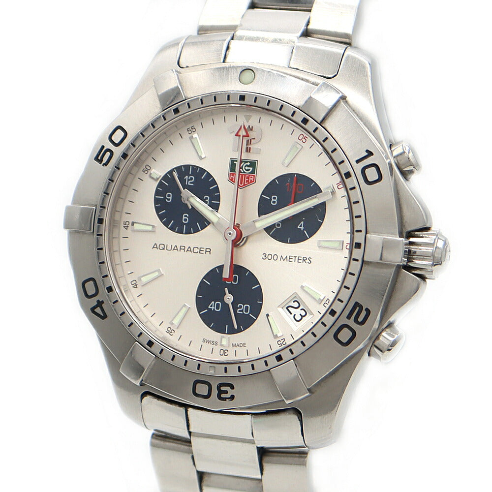 Battery replaced TAG Heuer Aquaracer Chronograph CAF1111 Date 300m Water Resistant Silver SS Stainless Steel Men's Quartz [6 Month Warranty] [Watch] [Used]
