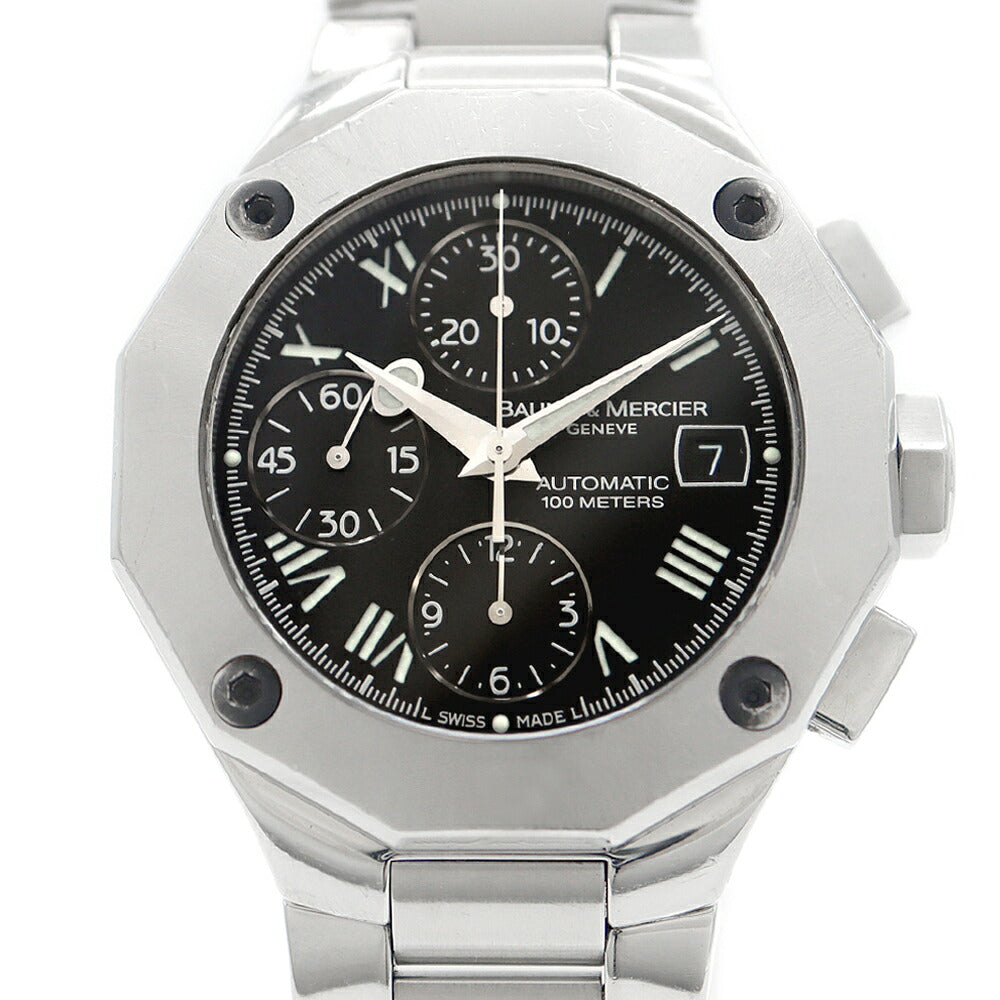 BAUME＆MERCIER ボーム&メルシェ リビエラ XL クロノグラフ 65600 デイト 100m防水 黒 ブラック SS ステンレス メンズ 自動巻き リヴィエラ【6ヶ月保証】【腕時計】【中古】