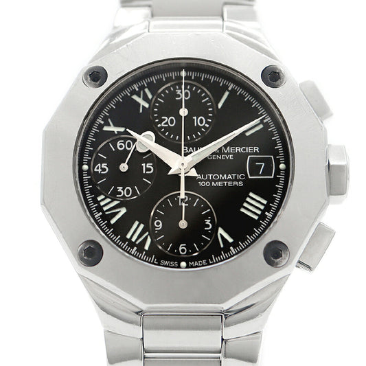 BAUME＆MERCIER ボーム&メルシェ リビエラ XL クロノグラフ 65600 デイト 100m防水 黒 ブラック SS ステンレス メンズ 自動巻き リヴィエラ【6ヶ月保証】【腕時計】【中古】