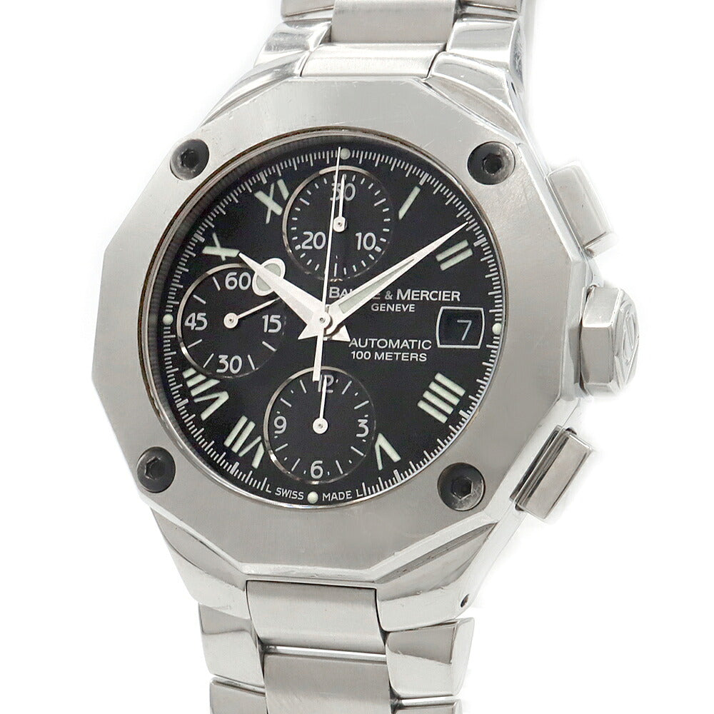 BAUME＆MERCIER ボーム&メルシェ リビエラ XL クロノグラフ 65600 デイト 100m防水 黒 ブラック SS ステンレス メンズ 自動巻き リヴィエラ【6ヶ月保証】【腕時計】【中古】
