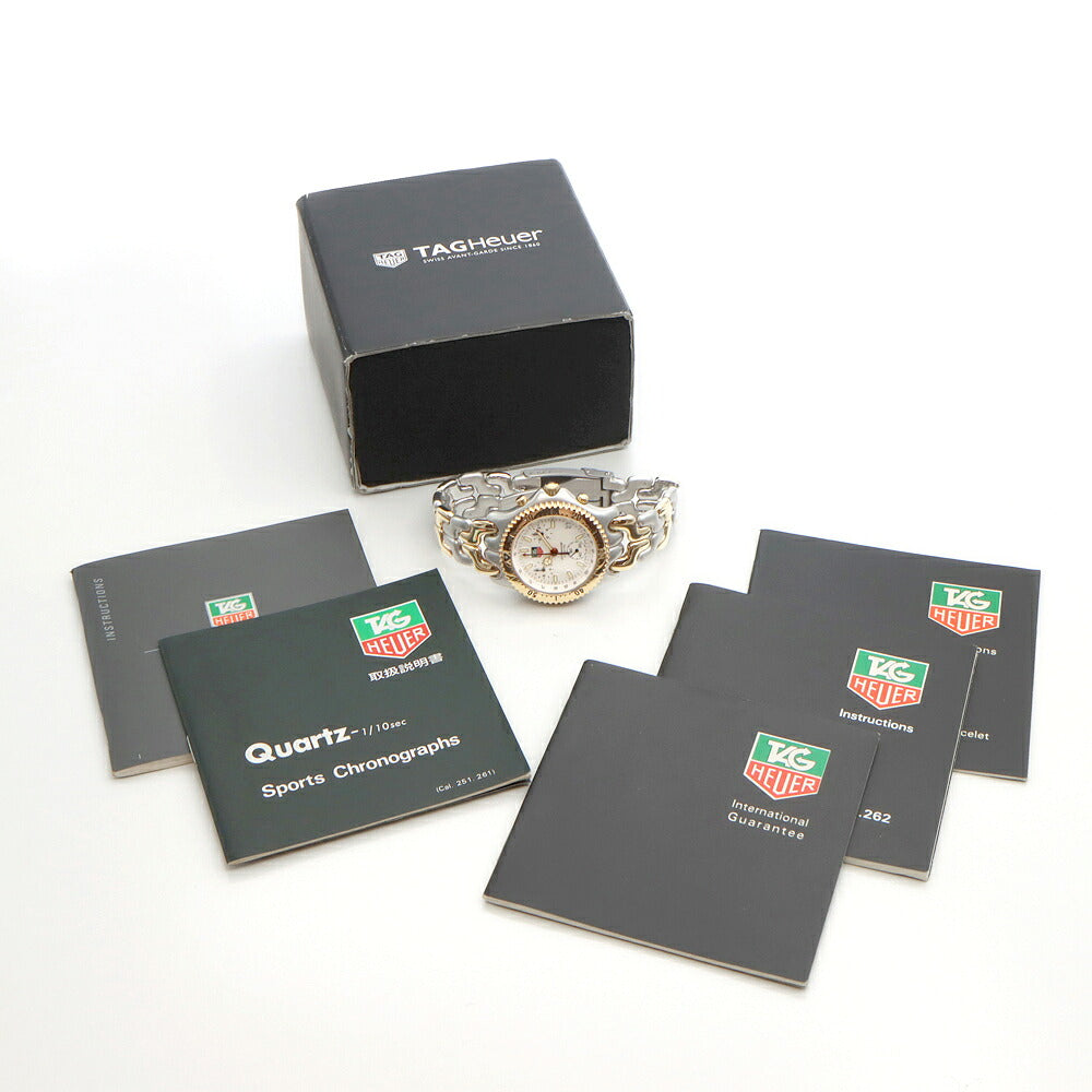 電池交換済 TAG Heuer タグホイヤー S/el セル プロフェッショナル クロノグラフ S35.006 デイト 200m防水 白 ホワイト SS ステンレス YGP イエローゴールド コンビ メンズ クォーツ【6ヶ月保証】【腕時計】【中古】