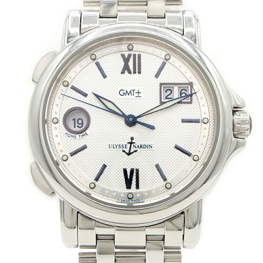 内部点検済 ULYSSE NARDIN ユリスナルダン サンマルコ GMT ビッグデイト 223-88 100m防水 シルバー SS ステンレス メンズ 自動巻き【6ヶ月保証】【腕時計】【中古】
