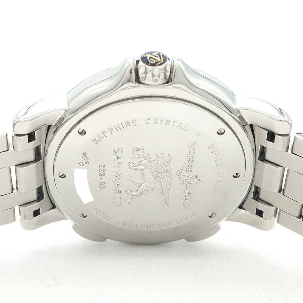 内部点検済 ULYSSE NARDIN ユリスナルダン サンマルコ GMT ビッグデイト 223-88 100m防水 シルバー SS ステンレス メンズ 自動巻き【6ヶ月保証】【腕時計】【中古】