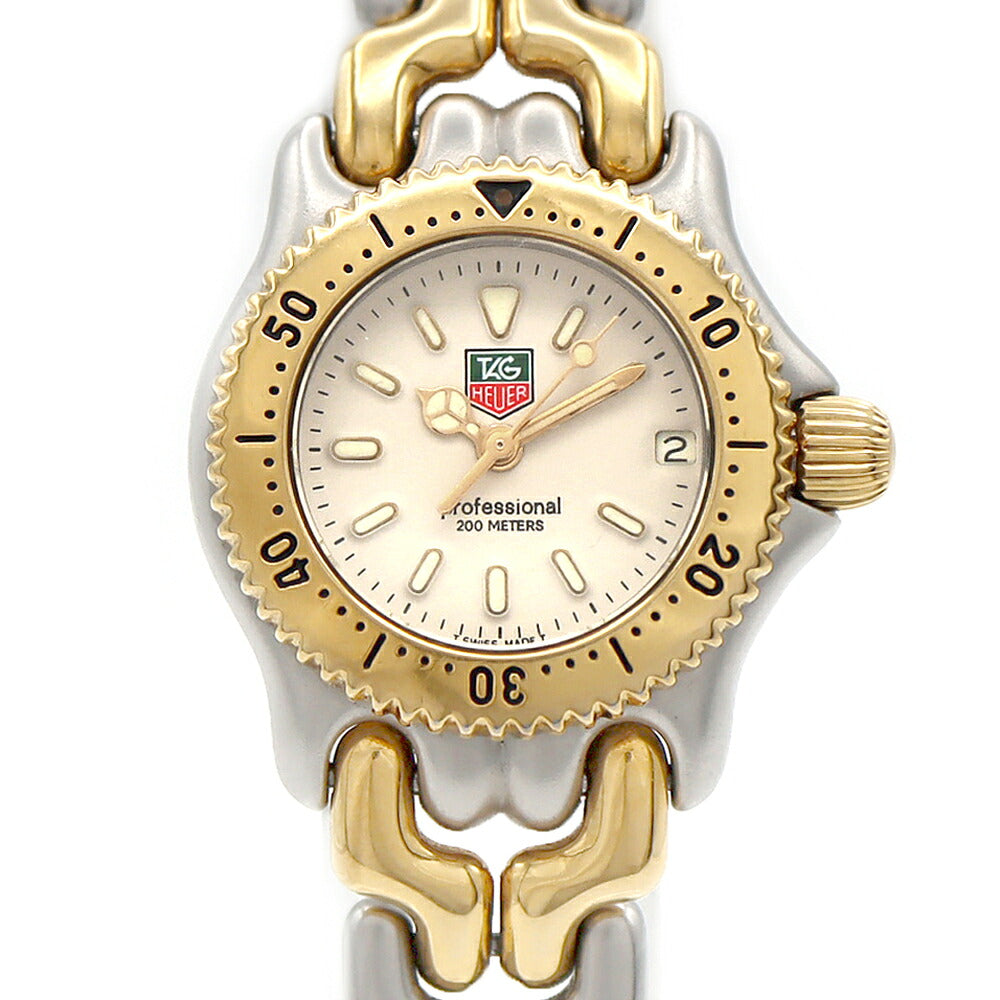 電池交換済 TAG Heuer タグホイヤー S/el セル プロフェッショナル200 S95.708 デイト 200m防水 アイボリー SS ステンレス YGP イエローゴールド コンビ レディース クォーツ【6ヶ月保証】【腕時計】【中古】