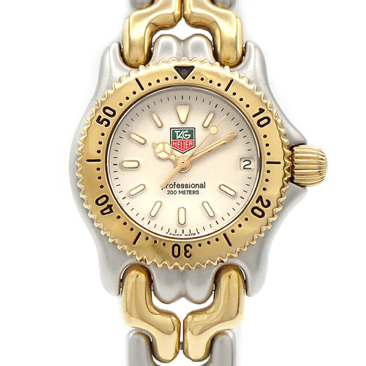 電池交換済 TAG Heuer タグホイヤー S/el セル プロフェッショナル200 S95.708 デイト 200m防水 アイボリー SS ステンレス YGP イエローゴールド コンビ レディース クォーツ【6ヶ月保証】【腕時計】【中古】