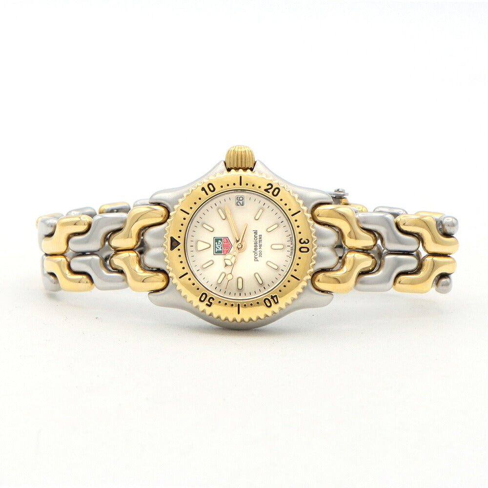 電池交換済 TAG Heuer タグホイヤー S/el セル プロフェッショナル200 S95.708 デイト 200m防水 アイボリー SS ステンレス YGP イエローゴールド コンビ レディース クォーツ【6ヶ月保証】【腕時計】【中古】