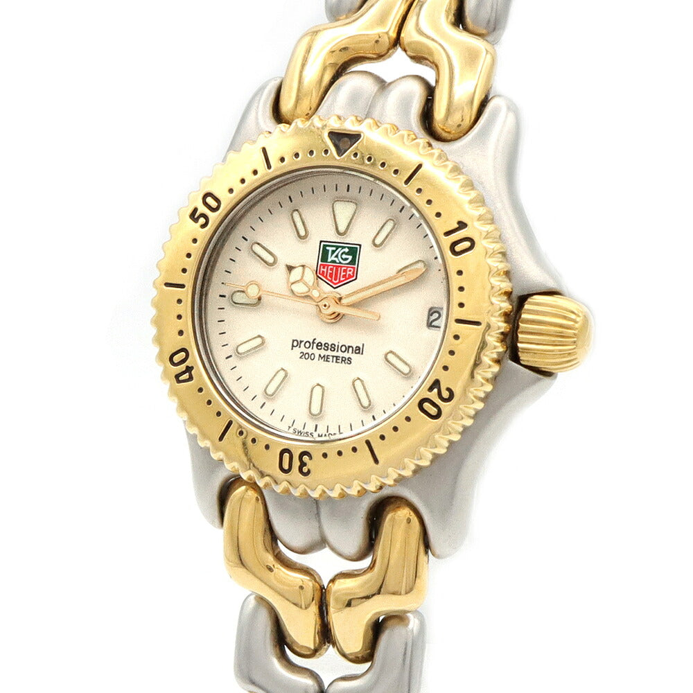 電池交換済 TAG Heuer タグホイヤー S/el セル プロフェッショナル200 S95.708 デイト 200m防水 アイボリー SS ステンレス YGP イエローゴールド コンビ レディース クォーツ【6ヶ月保証】【腕時計】【中古】