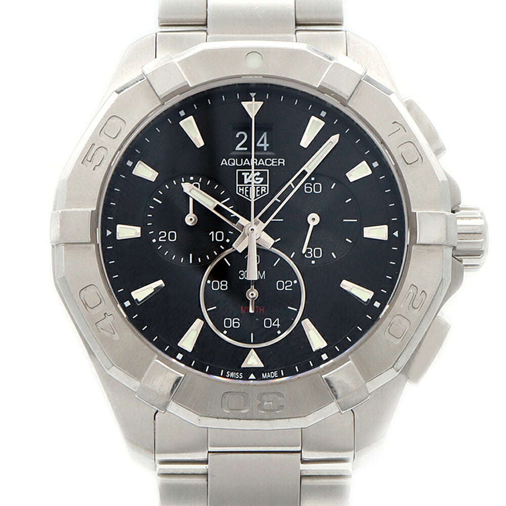 電池交換済 TAG Heuer タグホイヤー アクアレーサー クロノグラフ CAY1110 グランドデイト 300m防水 黒 ブラック SS ステンレス メンズ クォーツ【6ヶ月保証】【腕時計】【中古】