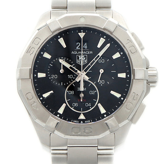 電池交換済 TAG Heuer タグホイヤー アクアレーサー クロノグラフ CAY1110 グランドデイト 300m防水 黒 ブラック SS ステンレス メンズ クォーツ【6ヶ月保証】【腕時計】【中古】