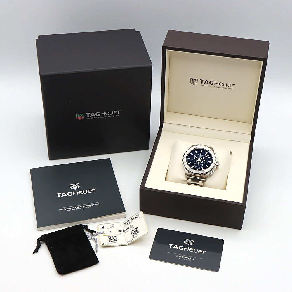 電池交換済 TAG Heuer タグホイヤー アクアレーサー クロノグラフ CAY1110 グランドデイト 300m防水 黒 ブラック SS ステンレス メンズ クォーツ【6ヶ月保証】【腕時計】【中古】