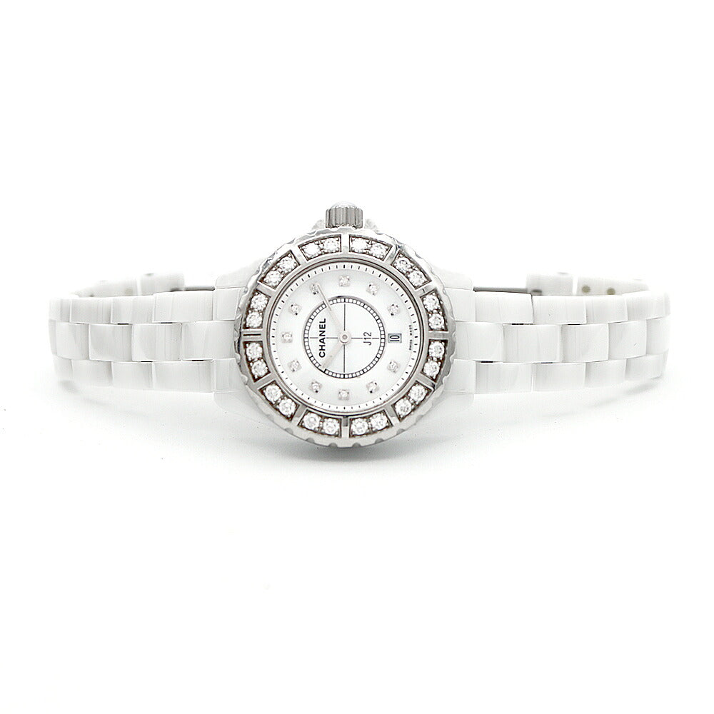 電池交換済 CHANEL シャネル J12 ダイヤベゼル H2429 11Pダイヤ 純正ダイヤモンド 200m防水 デイト 白 ホワイト CE セラミック SS ステンレス レディース クォーツ【6ヶ月保証】【腕時計】【中古】