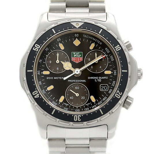 電池交換済 TAG Heuer タグホイヤー プロフェッショナル 570.206 クロノグラフ デイト 200m防水 黒 ブラック SS ステンレス メンズ クォーツ【6ヶ月保証】【腕時計】【中古】