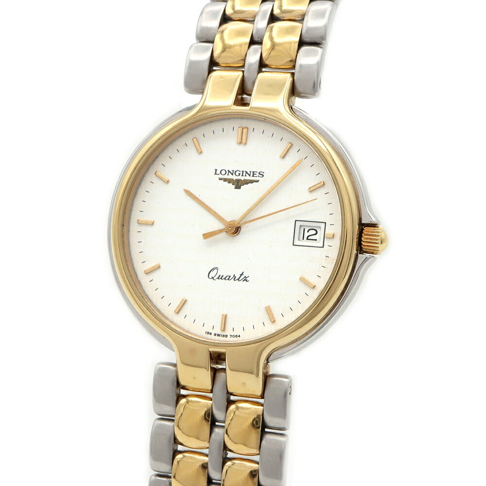電池交換済 LONGINES ロンジン フラッグシップ 15670644.413 白 ホワイト YGP イエローゴールド SS ステンレス コンビ メンズ レディース ボーイズ クォーツ【6ヶ月保証】【腕時計】【中古】