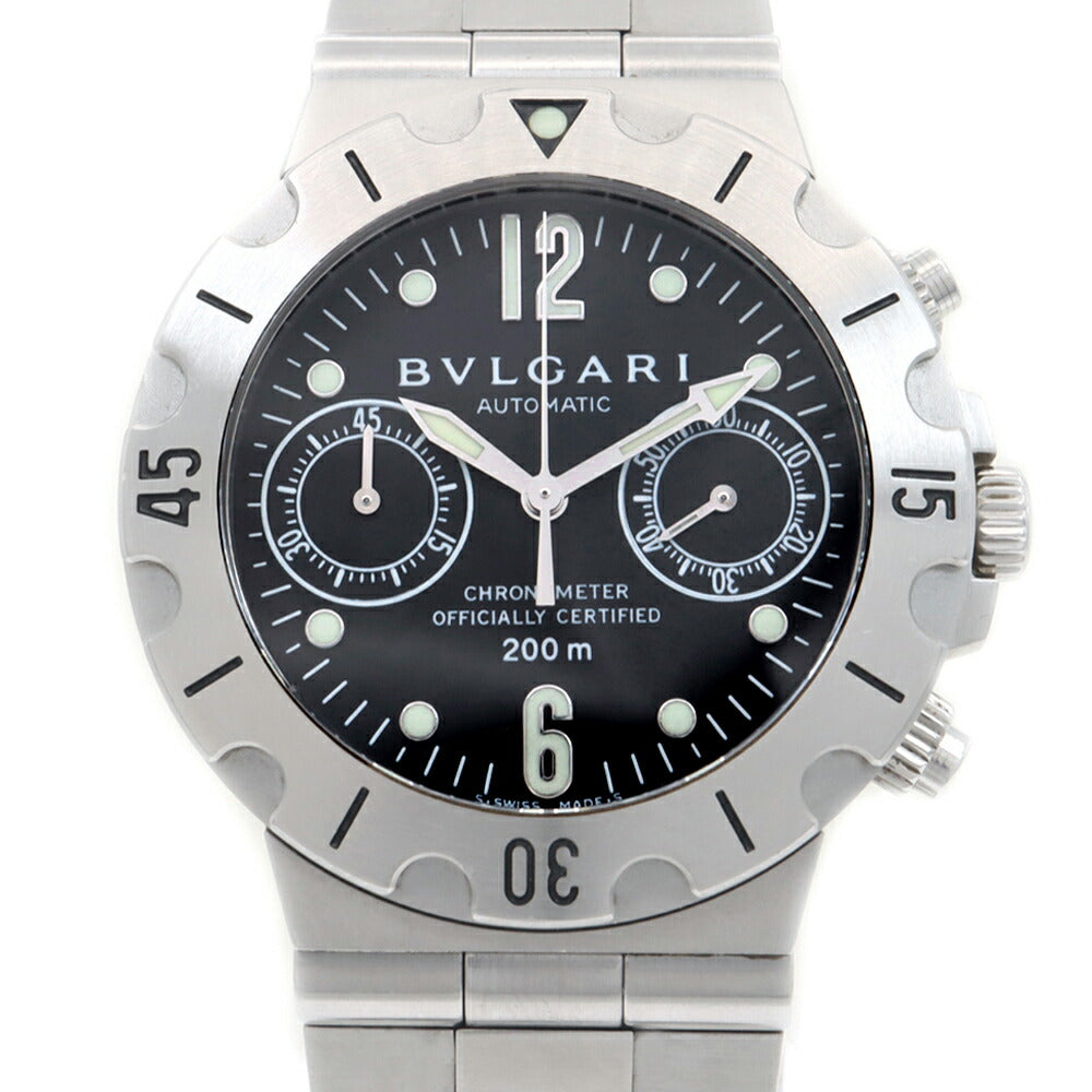BVLGARI ブルガリ ディアゴノ スクーバ SCB38S クロノグラフ 200m防水 黒 ブラック SS ステンレス メンズ 自動巻き【6ヶ月保証】【腕時計】【中古】