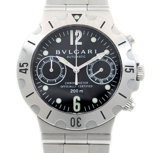 BVLGARI ブルガリ ディアゴノ スクーバ SCB38S クロノグラフ 200m防水 黒 ブラック SS ステンレス メンズ 自動巻き【6ヶ月保証】【腕時計】【中古】