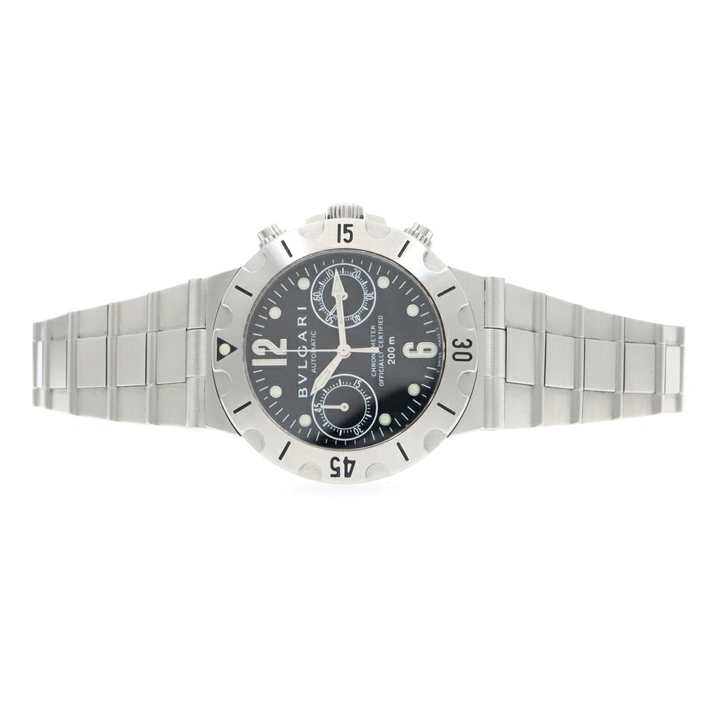 BVLGARI ブルガリ ディアゴノ スクーバ SCB38S クロノグラフ 200m防水 黒 ブラック SS ステンレス メンズ 自動巻き【6ヶ月保証】【腕時計】【中古】