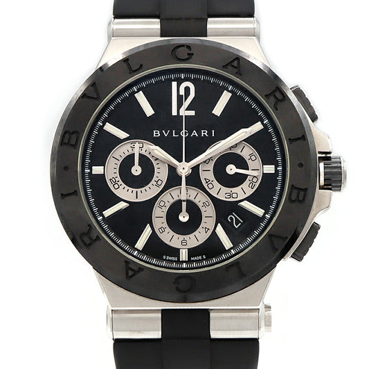 BVLGARI ブルガリ ディアゴノ セラミック DG42SCCH クロノグラフ デイト 100m防水 黒 ブラック CE セラミック SS ステンレス 純正ベルト 純正尾錠 メンズ 自動巻き【6ヶ月保証】【腕時計】【中古】