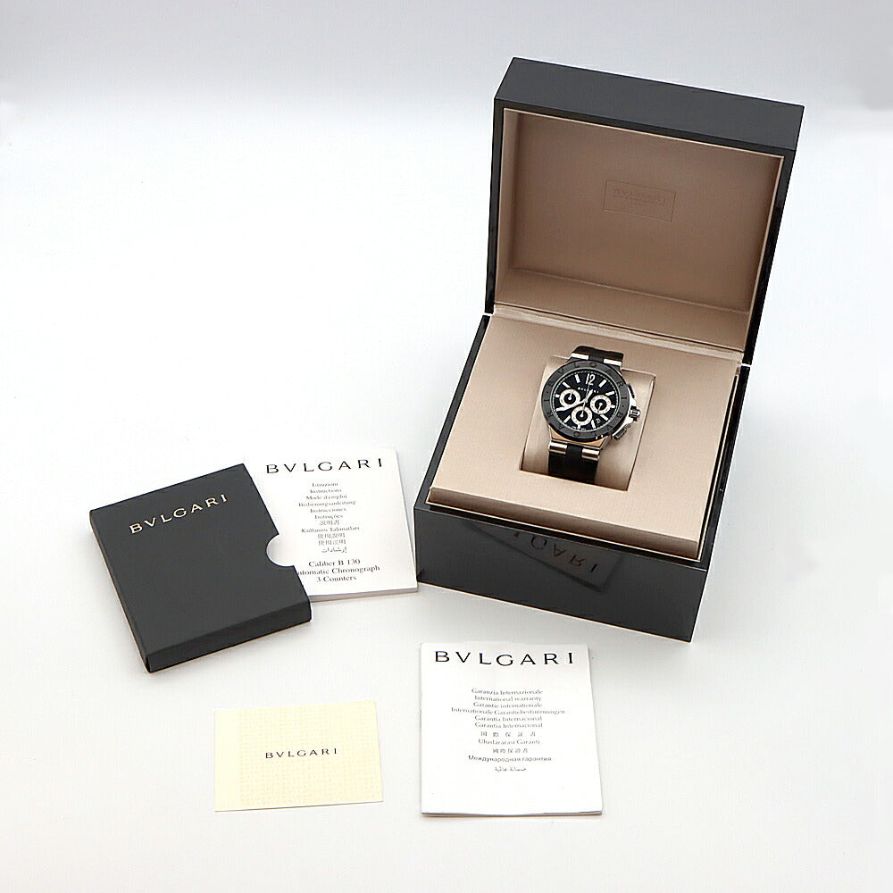BVLGARI ブルガリ ディアゴノ セラミック DG42SCCH クロノグラフ デイト 100m防水 黒 ブラック CE セラミック SS ステンレス 純正ベルト 純正尾錠 メンズ 自動巻き【6ヶ月保証】【腕時計】【中古】