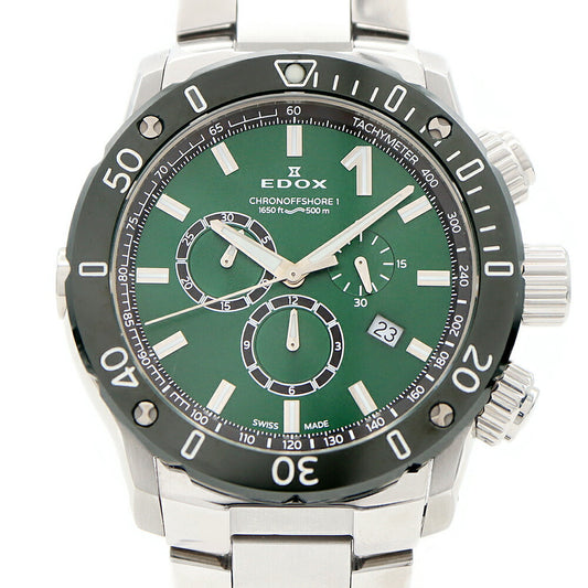 電池交換済 EDOX エドックス クロノオフショア1 10221 クロノグラフ 500m防水 デイト 緑 グリーン CE セラミック SS ステンレス メンズ クォーツ【6ヶ月保証】【腕時計】【中古】