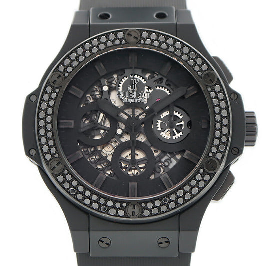 HUBLOT Big Bang Aerobang All Black Chrono Genuine Black Diamond Bezel 311.CI.1110.RX.1100 Diamond Chronograph Date Black Black Skeleton CE Ceramic Ti Titanium Genuine Belt Genuine Buckle Men's Automatic Winding [6 Month Warranty] [Watch] [Used]