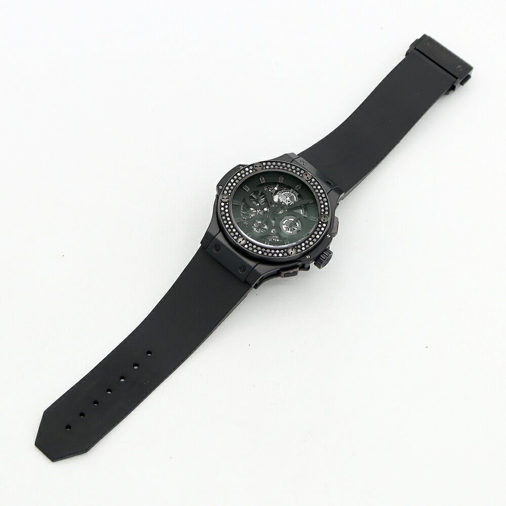 HUBLOT ウブロ ビッグバン アエロバン オールブラッククロノ 純正ブラックダイヤベゼル 311.CI.1110.RX.1100 ダイヤモンド クロノグラフ デイト 黒 ブラック スケルトン CE セラミック Ti チタン 純正ベルト 純正尾錠 メンズ 自動巻き【6ヶ月保証】【腕時計】【中古】