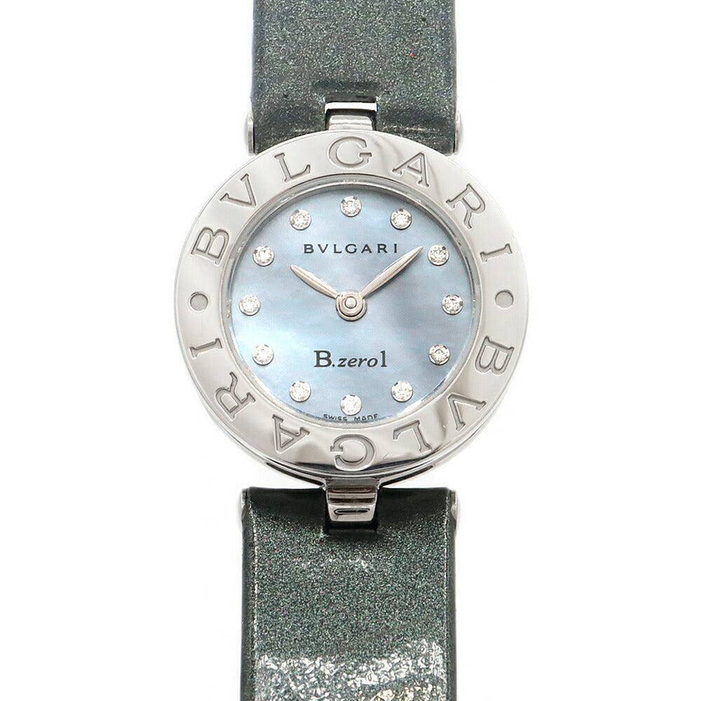 電池交換済 BVLGARI ブルガリ B-zero1 ビーゼロワン BZ22S ダイヤモンド 12Pダイヤ 30m防水 青 ブルーシェル SS ステンレス 純正ベルト 純正尾錠 レディース クォーツ【6ヶ月保証】【腕時計】【中古】