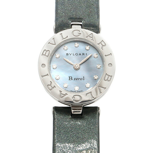 電池交換済 BVLGARI ブルガリ B-zero1 ビーゼロワン BZ22S ダイヤモンド 12Pダイヤ 30m防水 青 ブルーシェル SS ステンレス 純正ベルト 純正尾錠 レディース クォーツ【6ヶ月保証】【腕時計】【中古】