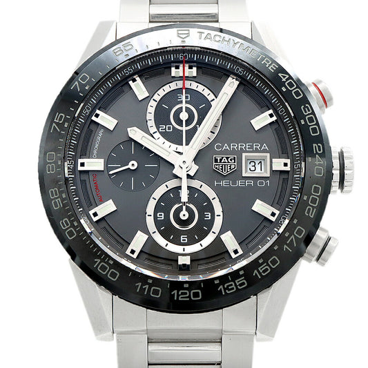 TAG Heuer タグホイヤー カレラ キャリバーホイヤー 01 クロノグラフ CAR201W 100m防水 デイト 裏スケ グレー CE セラミック SS ステンレス メンズ 自動巻き【6ヶ月保証】【腕時計】【中古】