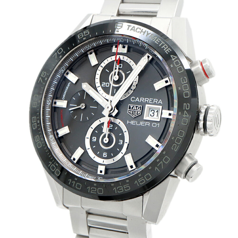 TAG Heuer タグホイヤー カレラ キャリバーホイヤー 01 クロノグラフ CAR201W 100m防水 デイト 裏スケ グレー CE セラミック SS ステンレス メンズ 自動巻き【6ヶ月保証】【腕時計】【中古】