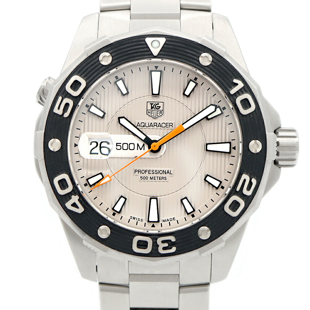 電池交換済 TAG Heuer タグホイヤー アクアレーサー WAJ1111 500m防水 デイト グレー SS ステンレス メンズ クォーツ【6ヶ月保証】【腕時計】【中古】