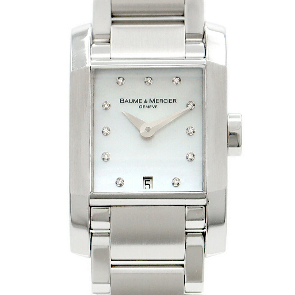 電池交換済 BAUME&MERCIER ボーム&メルシェ ディアマント 65488 ダイヤモンド 11Pダイヤ 30m防水 デイト 白 ホワイトシェル SS ステンレス レディース クォーツ【6ヶ月保証】【腕時計】【中古】