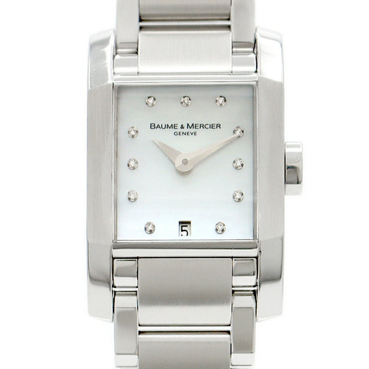 電池交換済 BAUME&MERCIER ボーム&メルシェ ディアマント 65488 ダイヤモンド 11Pダイヤ 30m防水 デイト 白 ホワイトシェル SS ステンレス レディース クォーツ【6ヶ月保証】【腕時計】【中古】