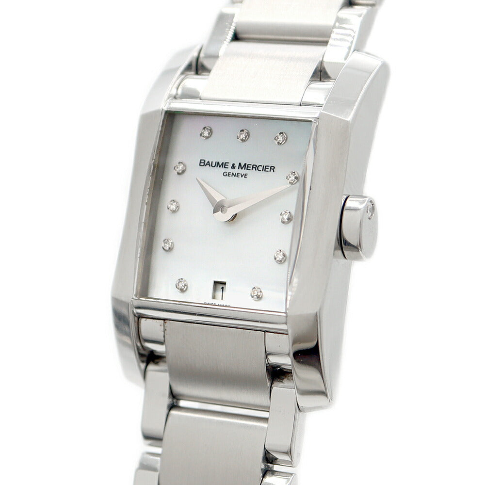 電池交換済 BAUME&MERCIER ボーム&メルシェ ディアマント 65488 ダイヤモンド 11Pダイヤ 30m防水 デイト 白 ホワイトシェル SS ステンレス レディース クォーツ【6ヶ月保証】【腕時計】【中古】