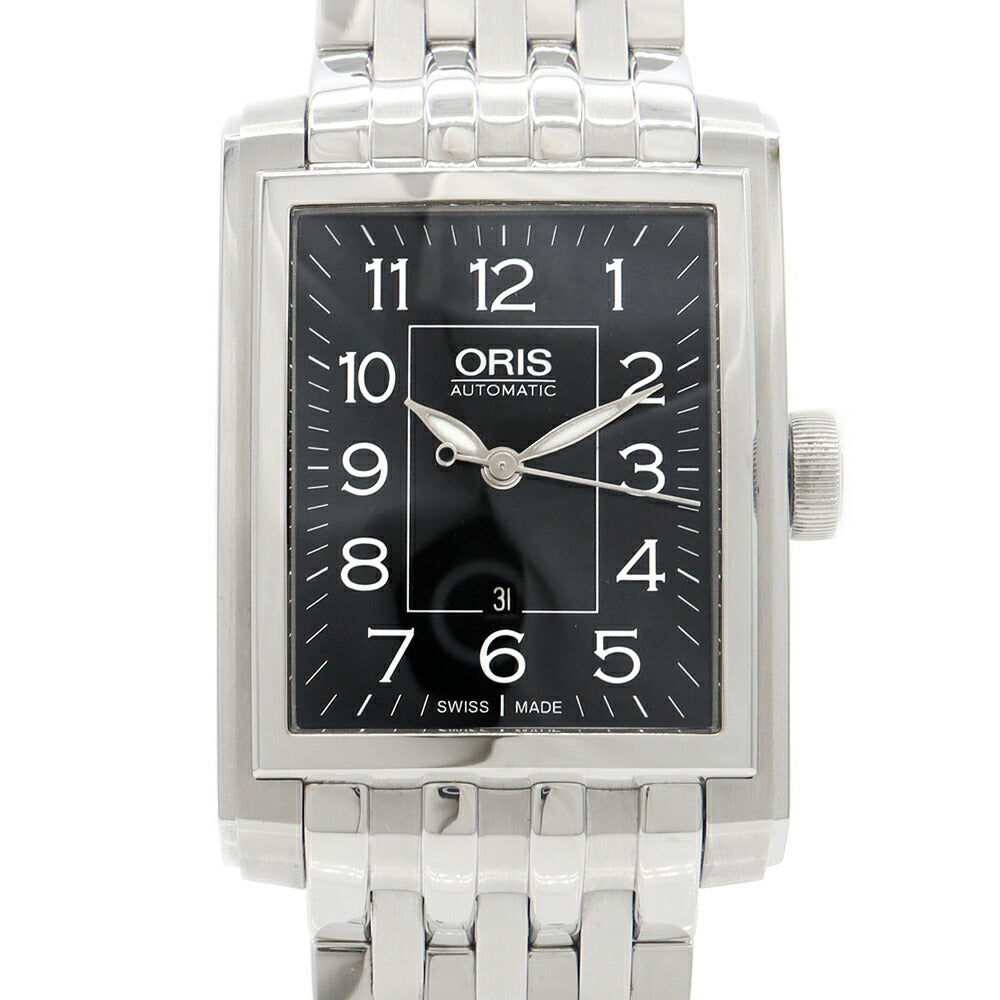 ORIS Rectangular Date 7657 Back Slot 50m Water Resistant Black SS Stainless Steel Men's Automatic Winding [6 Month Warranty] [Watch] [Used]