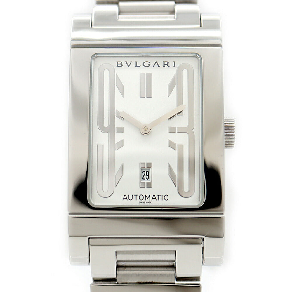 BVLGARI ブルガリ レッタンゴロ RT45S デイト 30m防水 白 ホワイト SS ステンレス メンズ 自動巻き【6ヶ月保証】【腕時計】【中古】