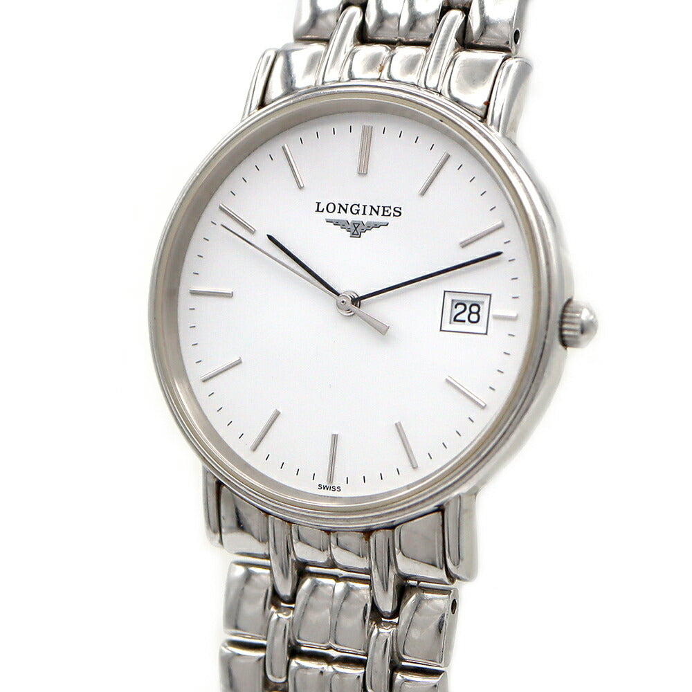 電池交換済 LONGINES ロンジン グランドクラシック プレザンス L4.720.4.12.6 デイト 白 ホワイト SS ステンレス メンズ クオーツ【6ヶ月保証】【腕時計】【中古】