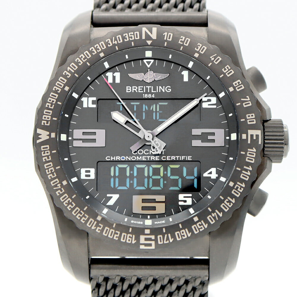 BREITLING ブライトリング コックピット B50 ナイトミッション VB5010 デイト クロノグラフ 100m防水 黒 ブラック Ti ブラックチタン メンズ デジアナ クォーツ【6ヶ月保証】【腕時計】【中古】